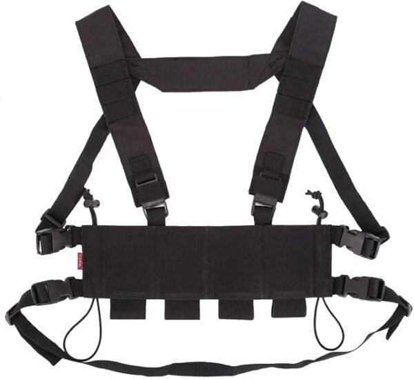 KDTAC Survival Gaming Tactical Vest - Modular Storage System, 500D Cordura Tactical Vest Stealth Black Fabric, Stealth Black | Lightweight & Flexible Chest Harness