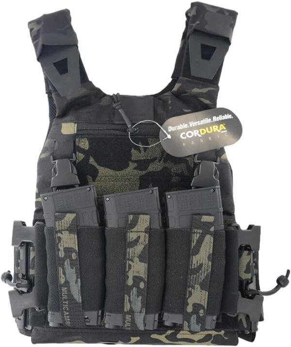 KDTAC-FCSK4.0-Tactical-Plate-Carrier-Front-500D-Cordura-SWIFT-CLIP-M4-Mag-Pouch-Multicam-Black-March2025