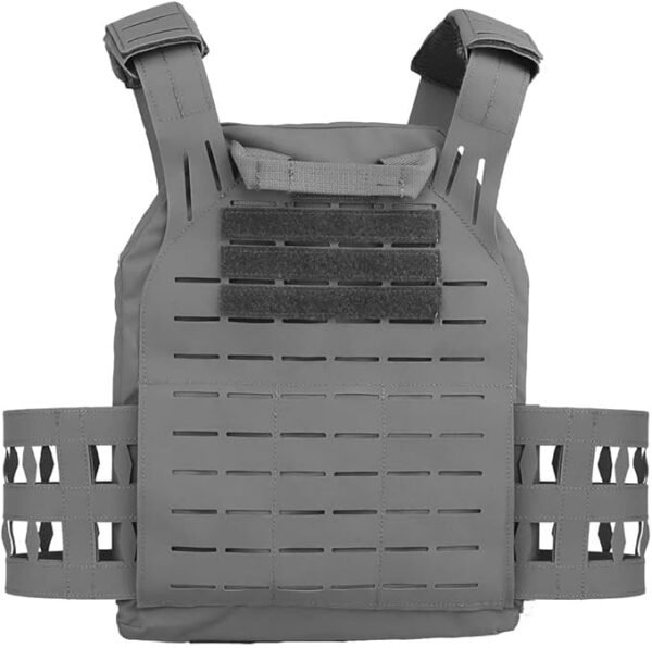 KDTAC Tactical Vest Back Panel Close-Up - Wolf Grey 500D Laser-Cut Fabric with MIL-SPEC MOLLE Front Plate & Dynamic Ventilation System (2025 Edition)