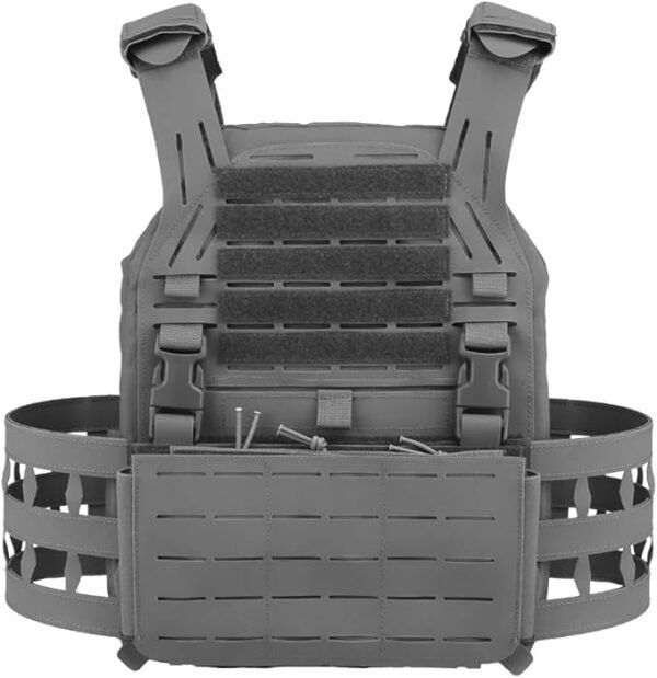 KDTAC Tactical Vest Front Panel Close-Up - Wolf Grey LBT6094G3V2 Laser-Cut MOLLE System with Multi-Compartment Organization (MIL-SPEC 2025 Modular Platform)
