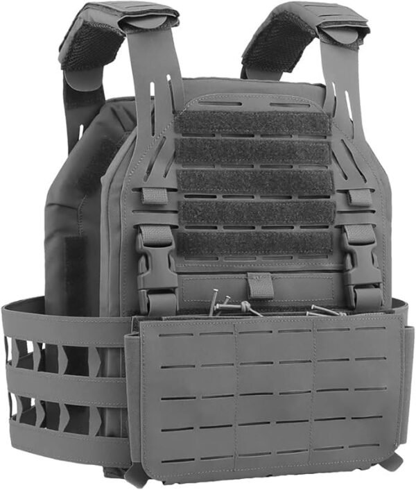 KDTAC Tactical Vest Wolf Grey Side Profile - Laser-Cut Mesh Shoulder Pads with HexFlow™ Ventilation Tech & Ergonomic Load Distribution (2025 MIL-SPEC Edition)